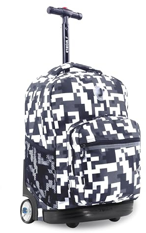 J World Sunrise Kids Rolling Backpack with Wheels for Girls Boys, Roller Bookbag for School, 18 x 13 x 9 Inches, Camo