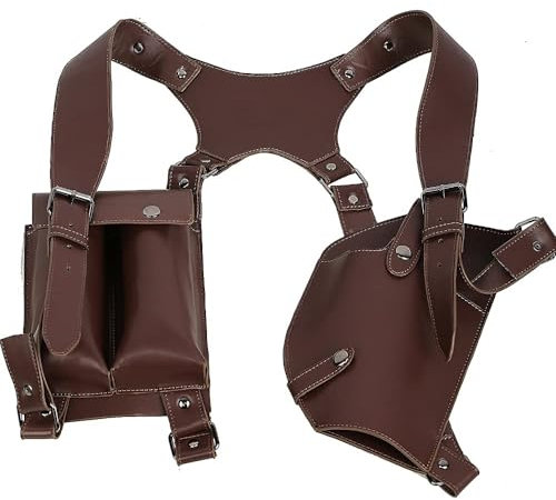 Wellgift Halloween Spiel Holster Erwachsene Herren Schulter Gurt Harness Halfter Cosplay Kostüm Erwachsene Herren Brown PU Leder Fancy Dress Kleidung Zubehör