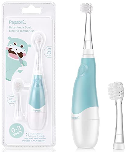 Papablic BabyHandy 2-Stage Baby Sonic Electric Toothbrush for Babies and Toddlers Ages 0-3 Years