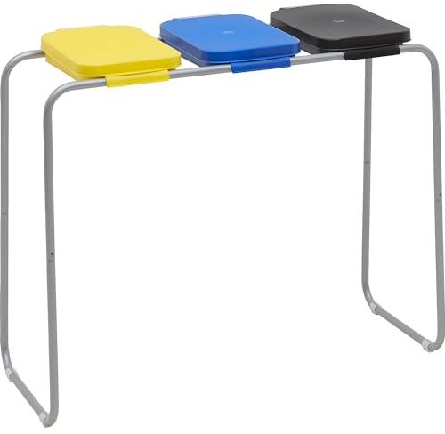 eurokraft basic | Müllsackhalter aus Stahl | Standgestell, für Volumen bis 3 x 120 l, Deckel blau, gelb, schwarz