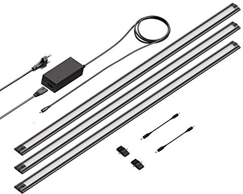 ledscom.de LED Unterbau-Leuchte SIRIS schwarz matt, flach, 90cm, je 963lm, warm-weiß 3er Set
