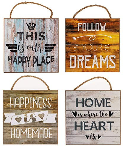 Set di 4 quadri da parete, 20 x 20 cm, con frasi, stile vintage e shabby chic, decorazione da parete