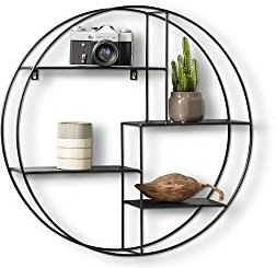 LIFA LIVING Rundes Wandregal aus schwarzem Metall, Gewürzregal im Industrie Design, Küchenregal mit 4 Böden, Moderne Wanddeko Ø 55 cm x 11 cm