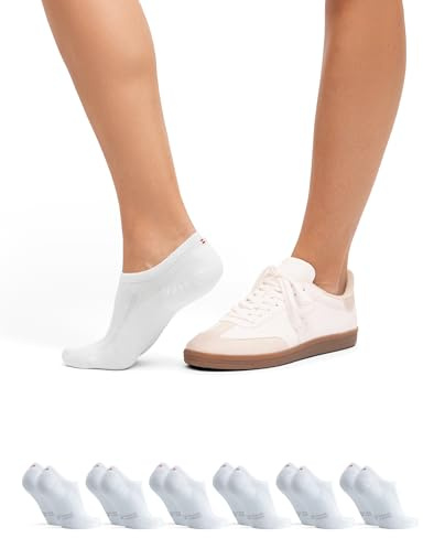 DANISH ENDURANCE Osynliga Strumpor, Luftig Bomull med Non-Slip Silikon häl, for Män & Kvinnor, Unisex, 6-pack, White - 6 pack, 35-38