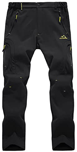 EKLENTSON Men's Warm Ski Trousers Waterproof Outdoor Fleece Lined Winter Walking Hiking Climbing Windproof Snow Pants, 34, Black