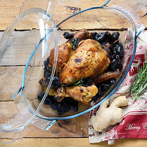 Dajar Pyrex 722597 Récipient ignifuge avec couvercle 5,8 l Plat à four ovale en verre ouvert Passe au lave-vaisselle
