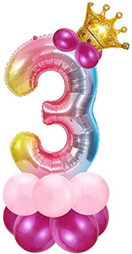 Bluelves Zahlen Luftballon Rosa, Riesige Folienballon 3, Zahl Luftballon Deco 3. Geburtstag, Bunt Folienzahlen Ballons, Ballon 3 Jahre Mädchen, Helium Zahlenballon für Party, Birthday, Dekoration