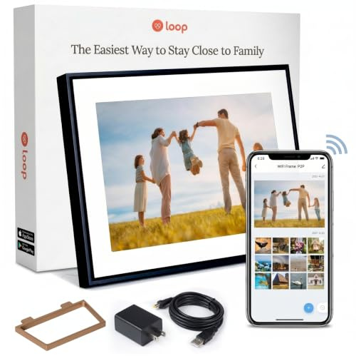 Loop Wi-Fi Digital Picture Frame with Touch Screen – 10-Inch Digital Photo Frame for Home – Text Message and App Photo Sharing – User-Friendly Smart Digital Frame – Smart Home Gift for Family