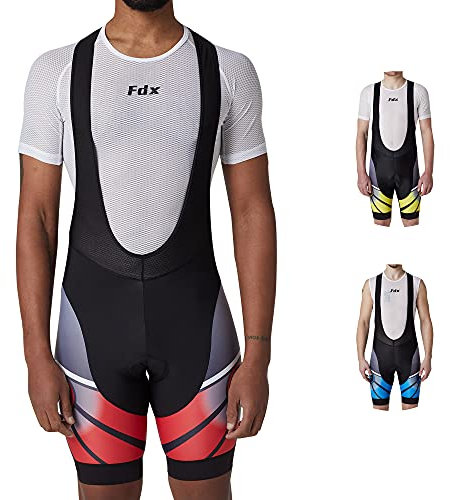 FDX Radsport Trägerhose Herren 3D Gel Gepolsterte Fahrrad Rennbekleidung mit Netzriemen, Powerband Beingreifer Atmungsaktiv, Schnell Trocknend Signature Performance Fahrradstrumpfhose Bessere
