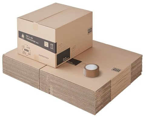 Pack and Move - Set aus 25 Umzugskartons mit mehreren Höhen 60L - Made in France - FSC-zertifiziert 70%.
