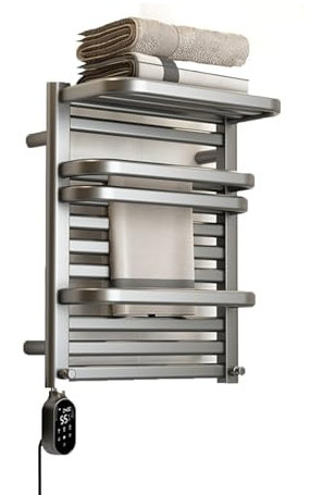 Scaldasalviette,Termoarredo Elettrico Parete Asciugabiancheria 75W Asciuga Elettrico Portatile Scaldasalviette Elettrico Con Termostato Caldasalviette Elettrico Da Bagno 650mm*450mm,Bianca,left
