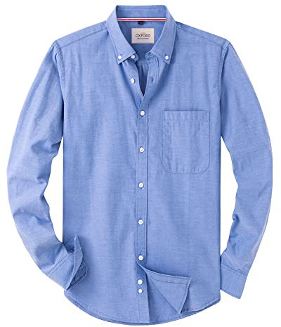 J.VER Shirts for Men Adult Long Sleeve Oxford Button Down Non Iron Business Smart Casual Work Regular Fit Dress Shirts Blue M