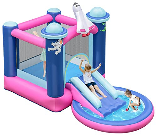 RELAX4LIFE Castillo hinchable con tobogán, 207 x 393 x 270 cm, casa hinchable para interiores y exteriores, para niños de 3 a 10 años, capacidad de peso 135 kg (sin soplador)