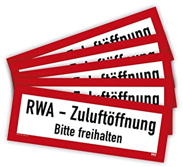 5 Stück – Aufkleber Brandschutzzeichen „RWA - Zuluftöffnung Bitte freihalten“ Schild Folie ähnl. DIN 14406 | 297x105mm Made in Germany