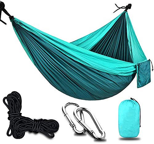 Camping Hängematte Outdoor, Leichte Reisehängematte, Doppelhängematte bis 200 Kg für Rucksacktouren, Camping, Wandern und Strandabenteuer,E