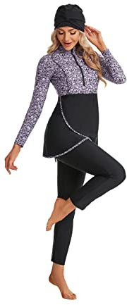 ShuoBeiter Burkini Badeanzüge für Damen Bescheidene Bademode Islamischer Langarm Badeanzug Vollständiger Hijab(XXL,S2)