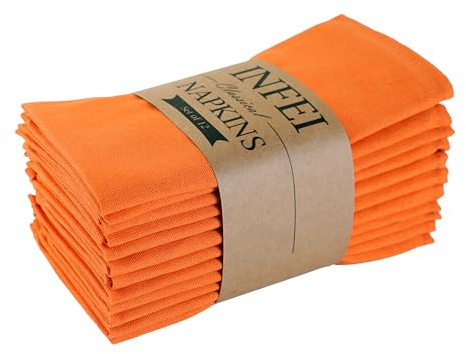 INFEI weich Polyester -Leinen gemischt Abendessen Cloth Servietten, 12 Stück (40 x 40 cm), für Veranstaltungen und den Heimgebrauch (Orange)