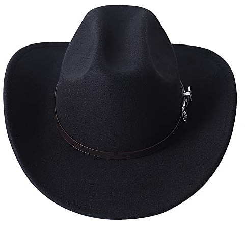 GRNUS Klassischer Westernhut aus Filz mit aufrollbarer Krempe, Cowboy-Cowgirl-Hut für Damen und Herren, mit Westerngürtel