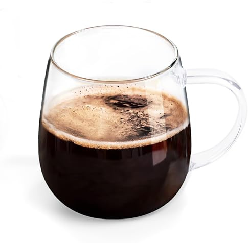 MAQQL Klar glasmugg med handtag, klart handtag/16 uns, hög borsilikatglas mugg för stora glas kaffemuggar med handtag, dricka muggar med handtag, eller som en present!