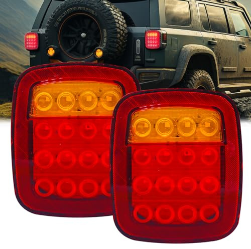 Ygmylandbb Feu de freinage arrière LED, 16LED Feu arrière feu stop bicolore rouge jaune Feu Arrière Clignotant Arrière Clignotants (1 Paire) (Rouge)