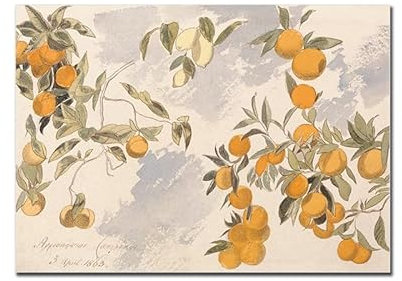 DEEBOW Wildblumen-Frucht-Zitronenbaum-Poster und Drucke, Vintage-Wandkunst, beige Leinwandmalerei, nordisches ästhetisches Bild für Wohnzimmerdekoration, 50 x 70 cm x 1, ohne Rahmen