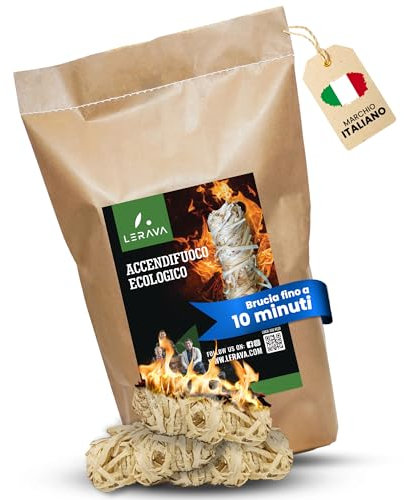 LERAVA Accendifuoco Ecologico (ca. 125pz) - Fire Starter Naturale con Fiamma Forte - Accendi Carbonella Barbecue, Camino & Stufa - FSC Certificato - Accendi Fuoco Sicuro & Lunga Durata - 1,5kg