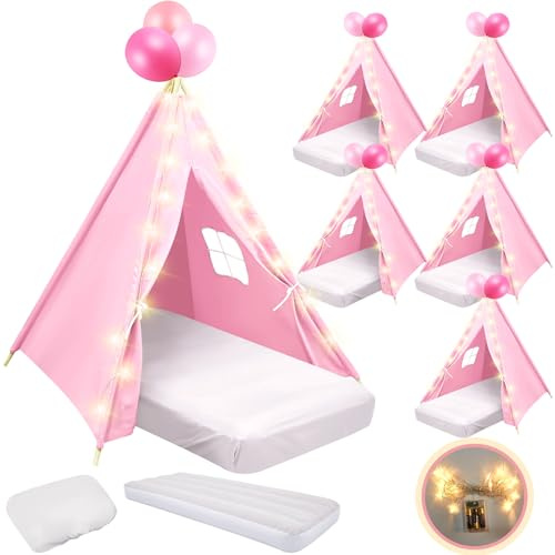 Lemosa 6 Pack Kids Teepee Tent for Slumber Party Favor, Light Pink