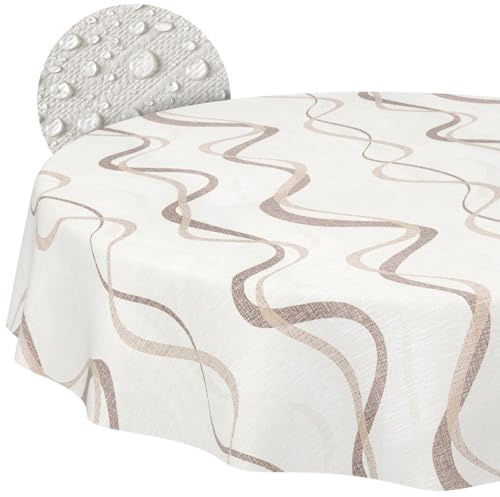 ANRO Wachstuch-Tischdecke Tischdecke abwaschbar Wachstuch Garten-Tischdecke Outdoor Indoor Rund 140cm Schnittkante Wellen Wachstuchtischdecke Wachstischdecke wasserabweisend Gartentischdecke