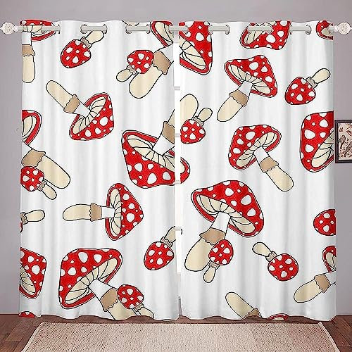 Verdunklungsvorhänge Leinen Roter Cartoon-Pilz 300 X 280 cm 3D Mit Ösen Für Schlafzimmer Blickdichte Vorhänge Energiespar & Wärmeisolierend Thermo Gardinen Für Wohnzimmer - Kinder Vorhänge-4A3T+V5E