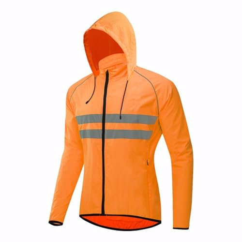 Fahrradjacke Damen Reflektierende Herren Wasserdicht Atmungsaktiv Sommer Laufjacke Damen Regenjacke Radjacke Windjacke Softshelljacke MTB Radsport Jacke Für Radfahren Laufen Wandern,Orange-XL