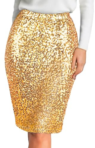 MUNAFIE Damen Glitzer Rock Pailletten Rock Sexy Party Rave Skirt Outfit Wickelrock Röcke für Damen Gold-L