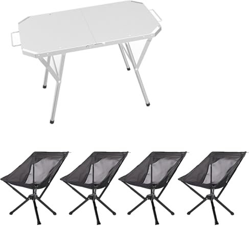 Tragbarer Picknicktisch mit 4 Stühlen, zusammenklappbarer Campingtisch aus Edelstahl, Klappstuhl-Set aus Oxford-Stoff, Campingausrüstung, Gartenmöbel