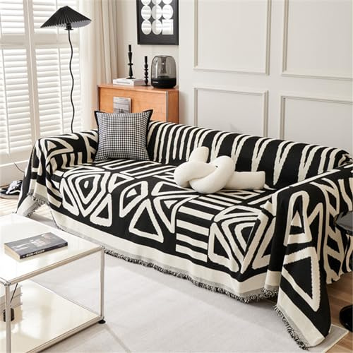 FZKun - Manta para sofá grande de 1/2/3/4 plazas, manta suave reversible para sofá versátil de estilo bohemio, manta decorativa para silla, sofá cama (Negro, 180x90 cm)