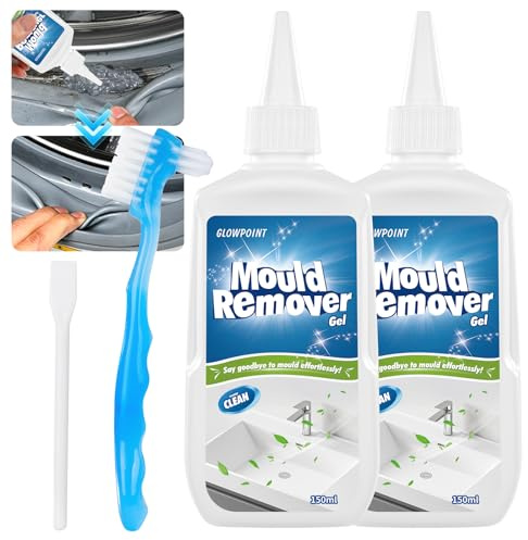 GLOWPOINT Mould Remover Gel, Large Capacity Black Mould & Mildew Remover, Deep Cleaner for Washing Machine, Bathroom, Kitchen Sink, Tile & Grout 2x150ML | Heavy Duty Stain Cleaner for Washing Machine, Bathroom, Kitchen Sink, Tile & Grout