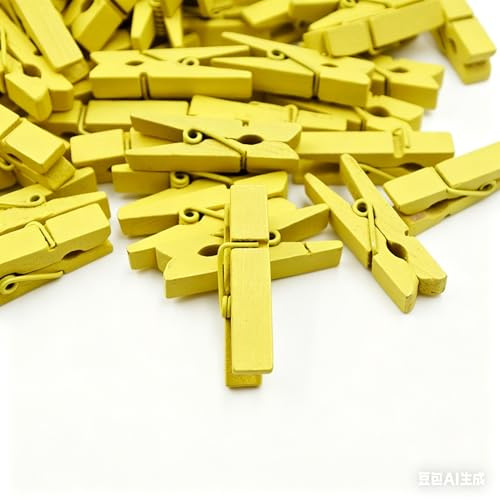 Pmnzdy 100 Stück Holz Wäscheklammern farbige Natur 3.5 cm süße Kleine Mini Bunt Holzklammern Zierklammern für Fotos Klammern Bilder klein Holzdekoration Clips Postkarten Geschenke deko Gelb | 100er Set Mini-Holzklämmerchen – ca. 3,5 cm groß, ideal für Fotos, Karten, Geschenke, Scrapbooking & DIY Deko.