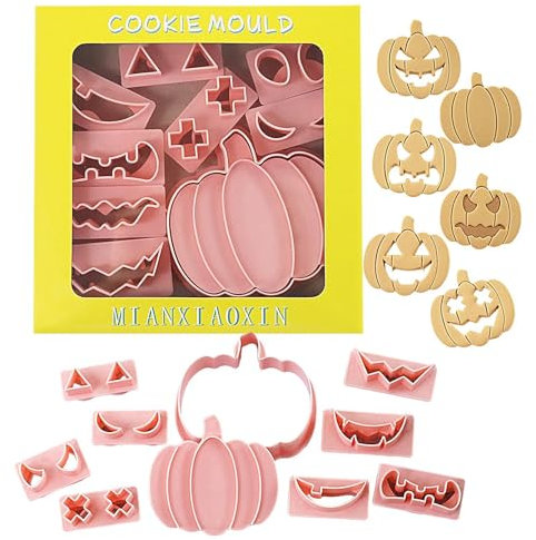 Set di Stampini per Biscotti alla Zucca Con Faccia - Confezione da 10 Tagliabiscotti Con Espressioni del Viso - Formine per Biscotti