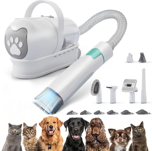 IEVENW Pet Grooming Vacuum Kit for Dogs Cats, Uproot Cleaner Pro Hair Remover Suction 99% Pet Hair, 7 in 1 Grooming Tools with Professional Clippers for All Furry Pets