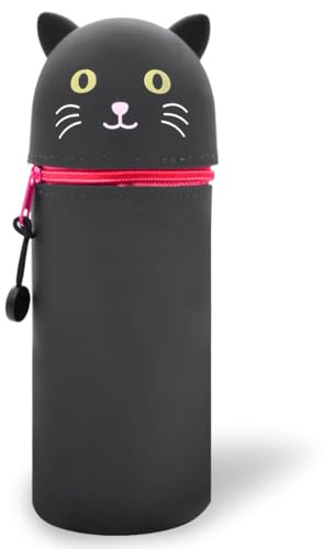 QRKPVHD 2 in 1 Weiche Silikontasche Kawaii Federmäppchen, Tischstifthalter, Reißverschluss, Stiftetasche Buntstifte Marker, Büro, Uni, niedlicher Schulbedarf, Kawaii Katze Tier-Stifthalter, Mädchen