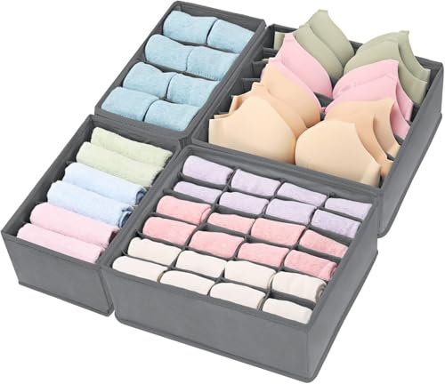 Ltstor 4 organizer per guardaroba, scatola pieghevole in tessuto, organizer per cassetti, contenitore per biancheria intima, utilizzato per riporre biancheria intima, calze e cravatte