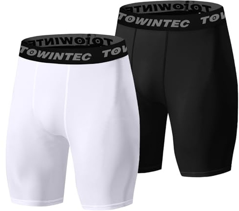 Towintec Kompressionsshorts för män sport löpning tights underkläder atletisk träning spandex baslager kort för cyklist basket volleyboll träning, Svart+vitt, M