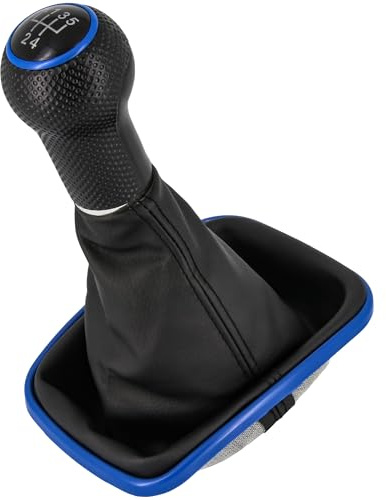 Recambo Schaltknauf + Schaltsack Set 5 Gang passend für VW Golf 4, 1997-2006, Plug & Play, Auto Schalthebel Schaltmanschette, mit Rahmen, schwarz - blau
