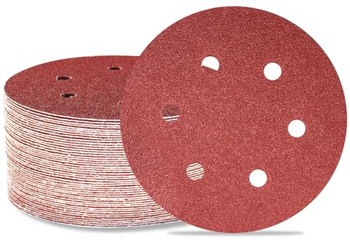 Meccion 150mm Sanding Discs 50pcs Sander Discs Pads 6 Inch 6 Holes Hook and Loop Sander Paper for Random Orbital Sander (60 Grits, 50)