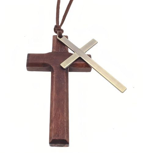 WUSJCOF Pendentif Croix en Bois de Noyer pour Hommes Femmes, Pendentif Croix Homme, Collier Boisé
