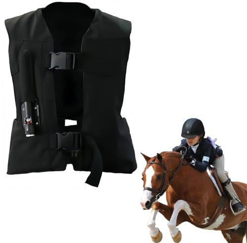 Kinder Reiten Airbag Weste, 4 Jahreszeiten Wiederverwendbare Justierbare Reitclub Reiten Training Schutzausrüstung (Schwarz,L)