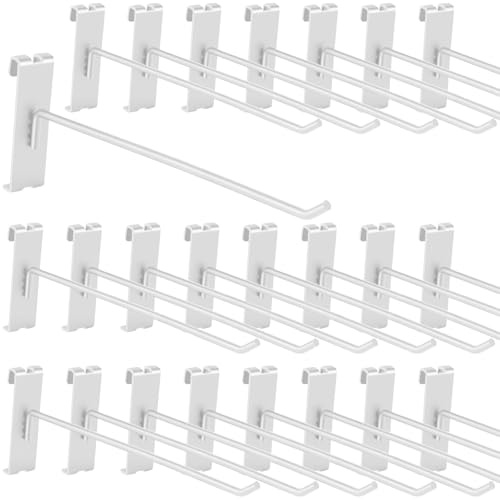 Waltool 20Pcs Gridwall Hooks, Metal Grid Panel Hanging Peg Hooks, Grid Wall Accessory for Clothes Storage, Home Organization, Retail Display (White, 10/25Cm)