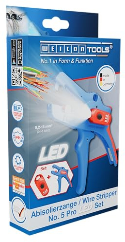 WEICON Abisolierzange No. 5 Pro LED-Set, präzises Abisolieren von 0,2-16 mm², LED mit 3 Helligkeitsstufen, für dunkle Arbeitsbereiche