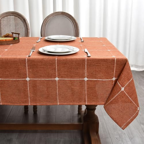 Plenmor Leinen Tischdecke Abwaschbar 220x135cm, Tischdecke Orange Abwaschbar Tischdecken Herbst für Küche, Garten, Party, Halloween