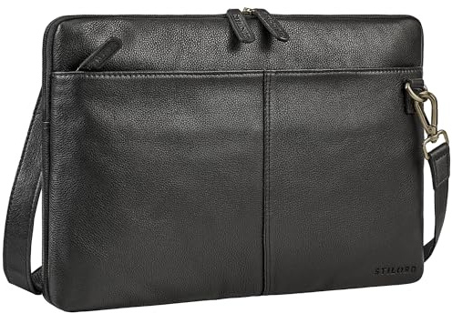 STILORD Graham Sottile Borsa Porta PC Pelle 15.6 Pollici Bretelle Vintage Custodia Stretta Cartella Portadocumenti Vera Pelle Borsa Tracolla Cuoio Grande per Laptop Colore:nero