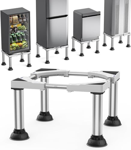 DEWEL Untergestell Kühlschrank Sockel Höhe 30-33cm 4 Stabile Saugnapf Füße | Anti-Vibration & Dämpfung, Verstellbare Sockel kühlschrank erhöhung für spülmaschine Gefriertruhe Gefrierschrank, Weiß