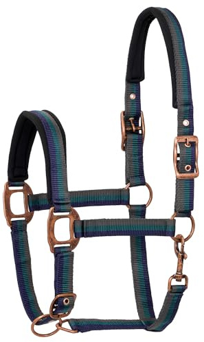 Start Rustic Halfter für Pferde – Verstellbares Nylonhalfter mit weichem Fellpolster – Komfortabel & scheuerfrei – Für Warmblut, Vollblut & Pony (Blau/Grün/Grau, Cob (Vollblut))